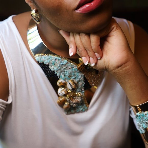 Gold Plated Choker 2 Bracelet and Earrings Set by Patricia Adelson - Picture 2 of 12